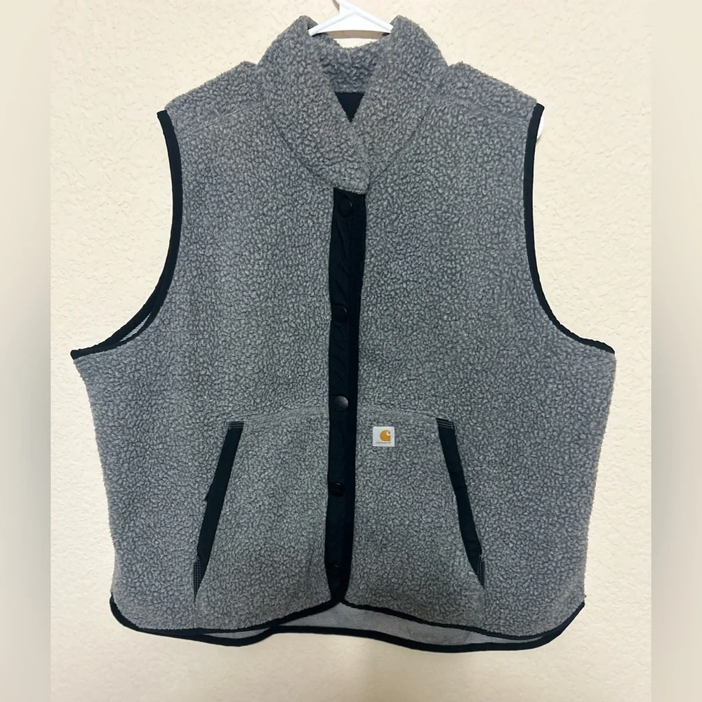 Carhartt Women's Vest XXL (20) Relaxed Fit Sherpa Fleece Snap Front Gray Black - Picture 5 of 12